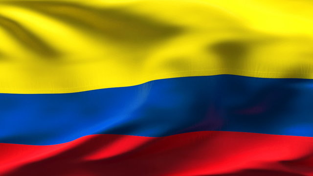 Creased Colombian satin flag in wind with seams and wrinkle