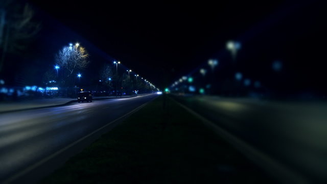 Timelapse night traffic on boulevard. HD 1080p, Selective focus.