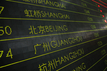 Timetable display screen of arrivals and departures  airport .