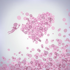 Cupid palying with bubbles, vector illustration