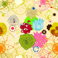 Foto op Canvas Vector Retro Floral (Seamless Pattern) © DouDou