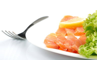 Salted salmon on white plate