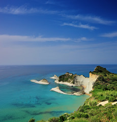 A panorama of Cape Drastis with nearby islands on Corfu island