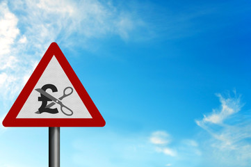 Photo realistic 'spending cuts' sign - British version, with spa