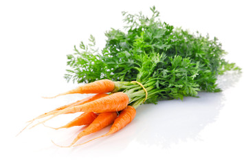 fresh carrot fruits with green leaves