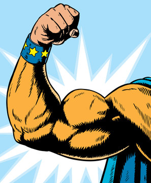 superhero arm flexing.
