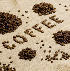 sign made of coffee beans