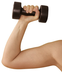 Workout with light dumbbell isolated with clipping path