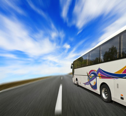 Tour bus with motion blur