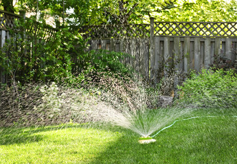 Lawn sprinkler watering grass