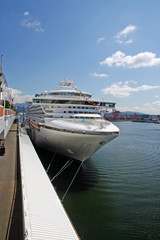 Fototapeta na wymiar A cruise ship anchored in the vancouver harbor.