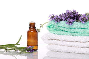 Fototapeta na wymiar Aromatherapy oil and lavender