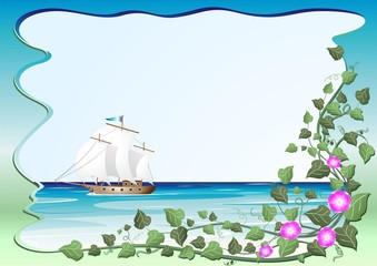Mare e Barca a Vela Sfondo-Sea and Sailboat Background-Vector © BluedarkArt