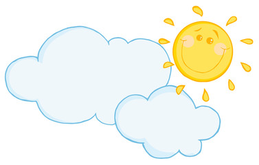 Smiling Sun Behind Cloud Cartoon Character