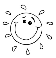 Outlined Smiling Sun Cartoon Character