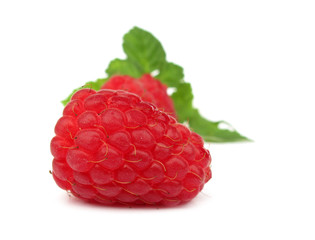 Raspberry with green leaves