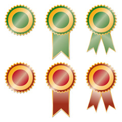 Set of red and green award ribbons