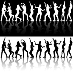 Dancing Girls Silhouettes - illustrations with real reflections