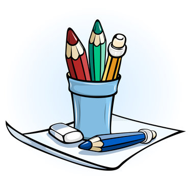 pencil in glass stand on paper