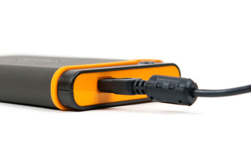 External device with mini-usb socket on white background