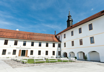 Old medieval castle yard. Skofja Loka Castle, Slovenia