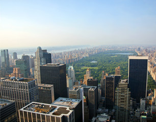 View of Central Park in New York City on a hazy summer day