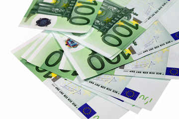 European bank notes  and pen