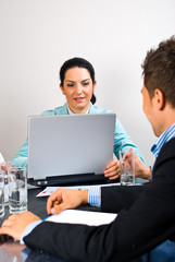 Busy business woman in the middle of meeting