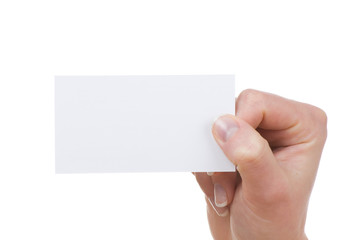 Obraz premium Hand and a card isolated on white