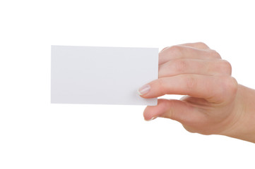 Hand and a card isolated on white