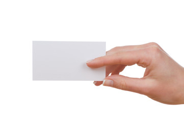 Obraz premium Hand and a card isolated on white