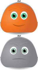 Vector illustration of two purses characters with faces.