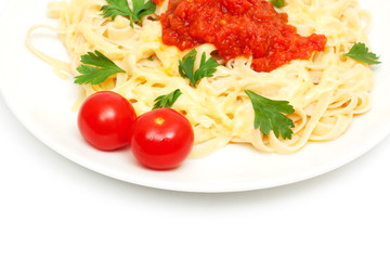 pasta with cheese and sauce of peppers, tomatoes and garlic