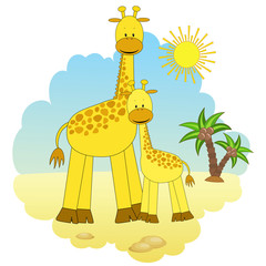 Moeder-giraf en baby-giraf.