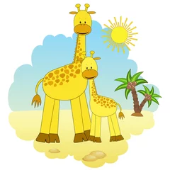Abwaschbare Fototapete Zoo Mutter-Giraffe und Baby-Giraffe.