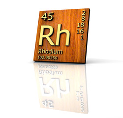 Rhodium form Periodic Table of Elements - wood board