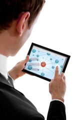 businessman holding a touchpad pc and surfing in the social netw