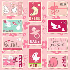 Fototapeta na wymiar baby girl postage stamps