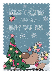 silly reindeer eating christmas tree