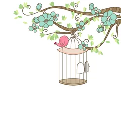 Stickers pour porte Oiseaux en cages oiseau et cage à oiseaux