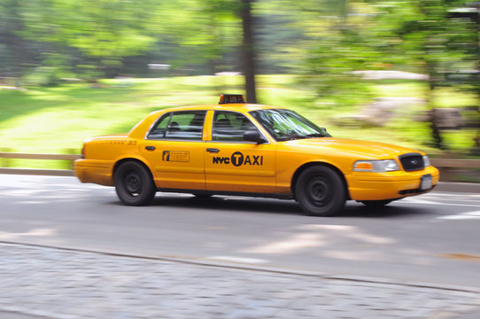 Yellow Cab dashes in Central Park. © Touch
