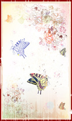 vintage floral background with butterflies