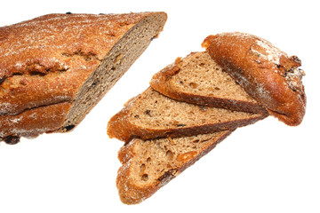 sliced loaf of brown bread whith raisin and prunes