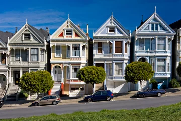 Crédence de cuisine en verre imprimé Chien fou VICORIAN HOUSES PAINTED LADIES