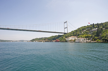 Large suspension bridge over a river