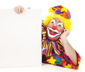 Obraz na płótnie Canvas Clown Daydreams with Sign