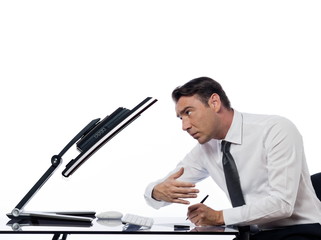 Man relationship with computer spy concept