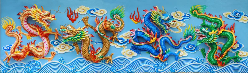 Fotobehang vier kleuren chinese draak © wiangya