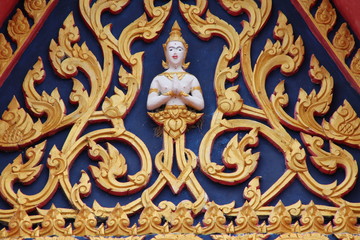 art carving on gable, Wat Nong Koon noi, Borabue, Mahasarakam