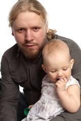 little baby and her father isolated on white background